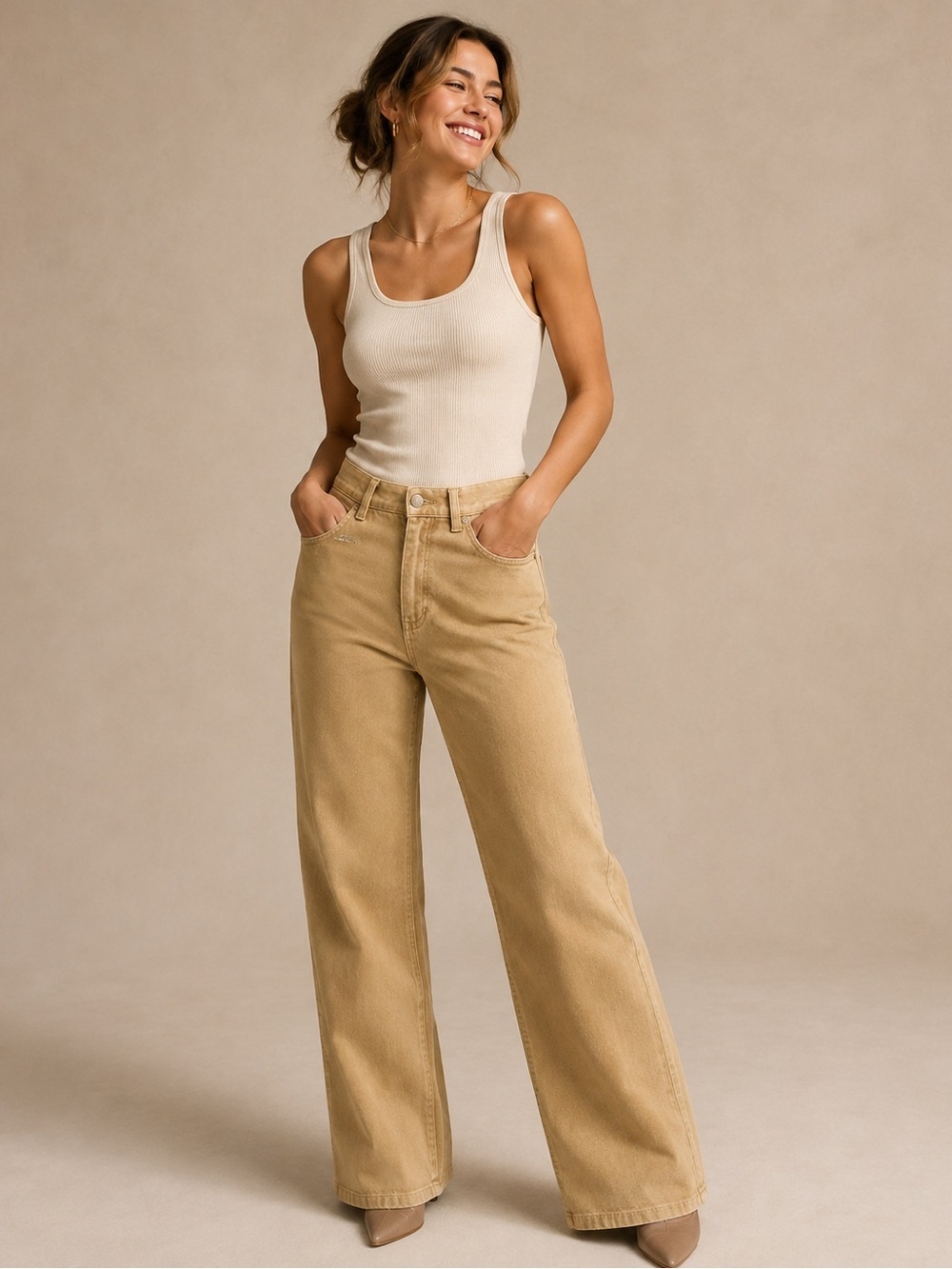 Lauren Ralph Lauren Petite Khaki Straight Leg Jeans 4P Stretch Denim